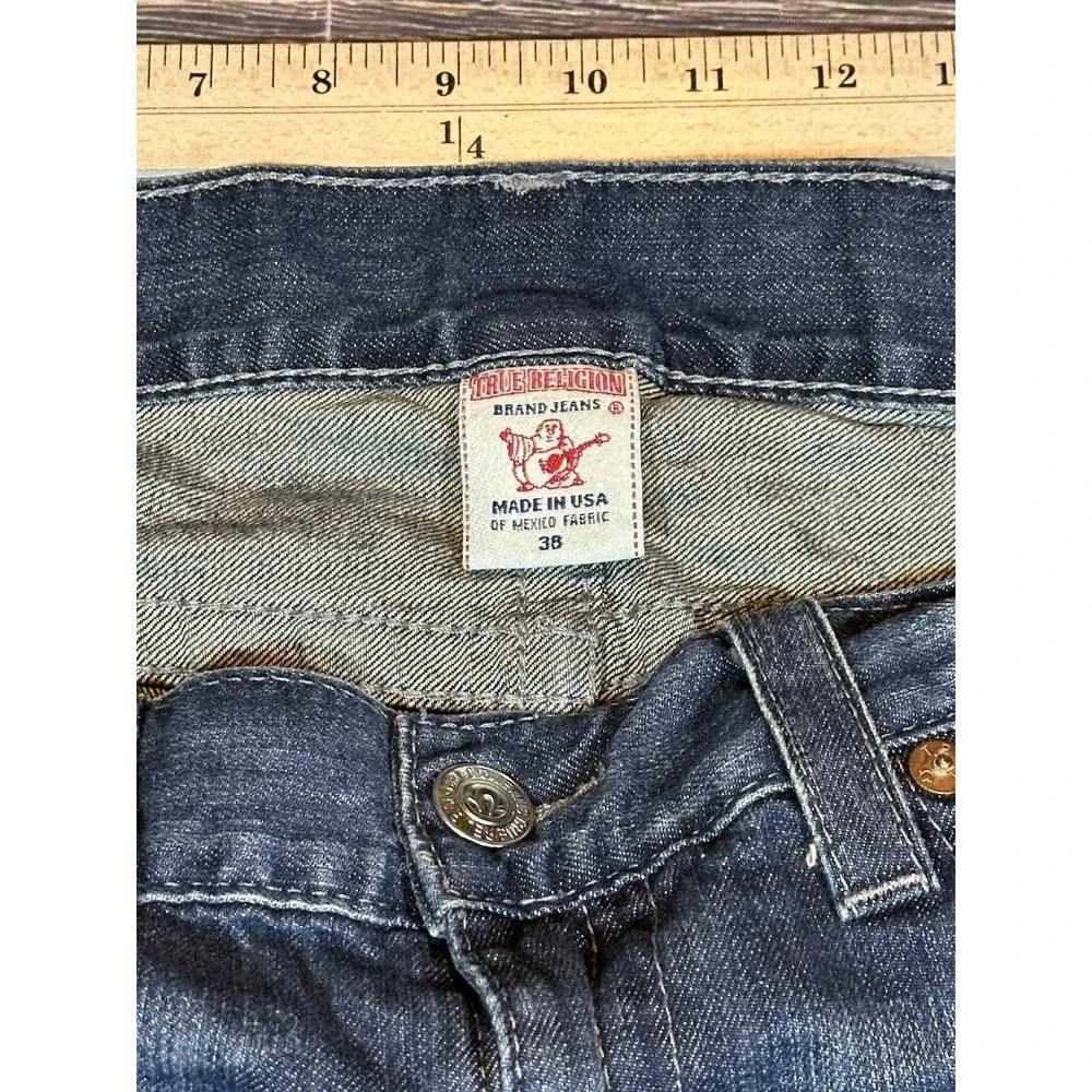 True Religion Jeans Mens 38x33 Straight Made USA Distressed Y2K Embroidered